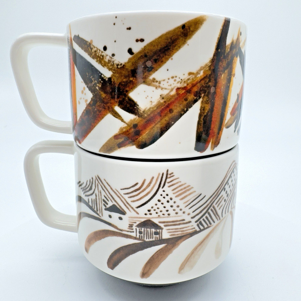 Starbucks Artisan Series Mugs 03/08 04/08 Set of Two 12oz Brown Cream 2014 - Picture 3 of 10